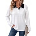 thumbnail image 2 of Rugby Polo Shirts Women 2026 V Neck Long Sleeve Striped Collared Plus Size Fall Winter White L, 2 of 8