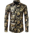 thumbnail image 3 of Camisa de vestir con estampado floral dorado de lujo para hombre, camisas de manga larga con botones y estampado completo en 3D para fiestas, blusas casuales para hombre, 3 of 4