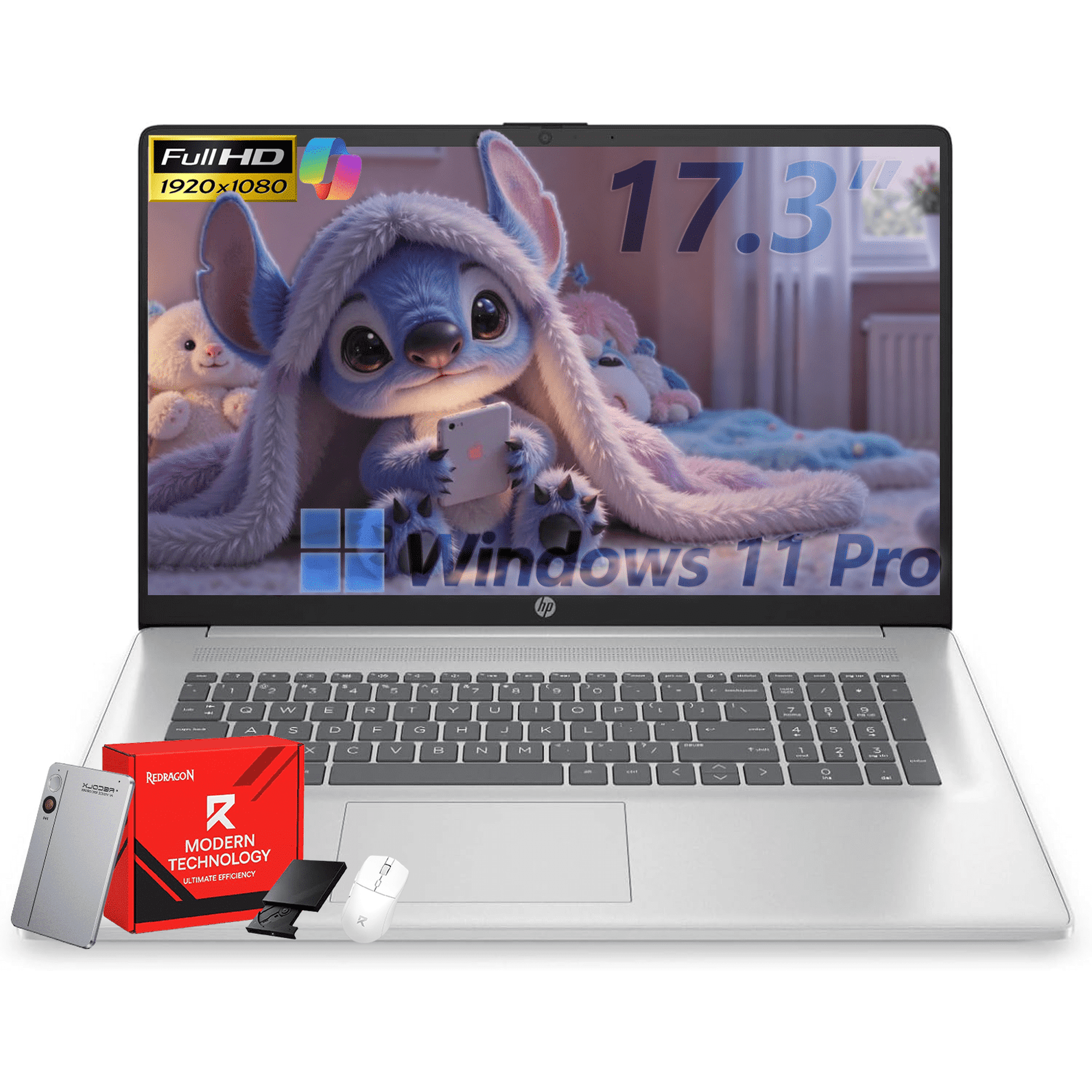 HP 17 inch Business Laptop - AMD Ryzen 5 7430U, 17.3" FHD IPS Display, Webcam, Wi-Fi 6, Windows 11 Pro, Recolx AI Voice Recorder, Copilot-AI, 8GB RAM + 256GB SSD