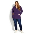 thumbnail image 2 of Avenue Women's Plus Size Polar Fleece Pocket Long Sleeves Relaxed Tunic Top - Plum, 2 of 5