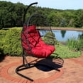 thumbnail image 4 of Sunnydaze Balançoire de Patio Extérieure en Résine Osier Julia avec Panier Suspendu, Chaise Oeuf, Coussins, Appuie-Tête et Support en Acier - Rouge - Ensemble 3 Pcs, 4 of 7