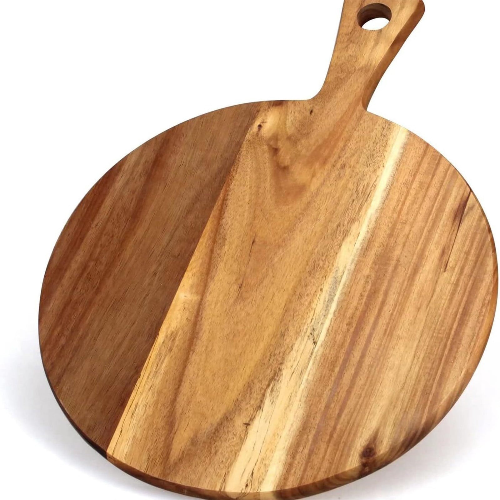 FXMLRLK Acacia Wood Cutting Board with Handle,11.8inch Chopping Board Round Cutting Board for Kitchen Charcuterie Board Tray Teak Meat Cheese Board Bread Serving Platter Butcher Block Pizza Board