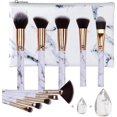 thumbnail image 1 of Juego de 10 brochas de maquillaje profesionales, mango de mármol, pelo sintético natural suave e inodoro, 10 brochas + 2 esponjas + bolsa de cosméticos esquí esquí Gafas de esquí, 1 of 5