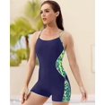 thumbnail image 6 of Women's Color Blocked Boyleg One Piece Sport Swimwear Crossback Slim Straps Athletic Swimsuit, 6 of 6