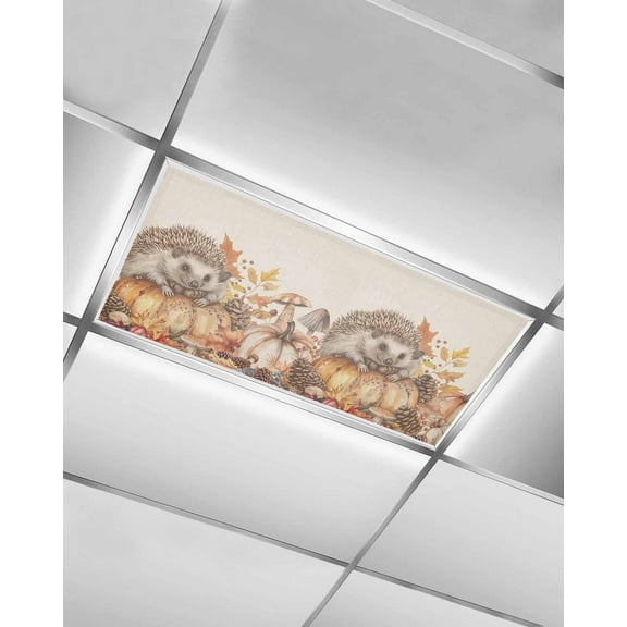 Fluorescent Light Covers for Ceiling Lights 1 Pack, Thanksgiving Hedgehog Magnetic Ceiling Light Covers 2x4 Feet for Classroom Office School, Fall Pumpkins Harvest Overhead Drop Ceiling Light Shade