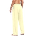 thumbnail image 6 of Cotton Mens PJ Pajama Pants Bottoms Waistband Sleepwear with Pockets Pale Yellow, 6 of 7