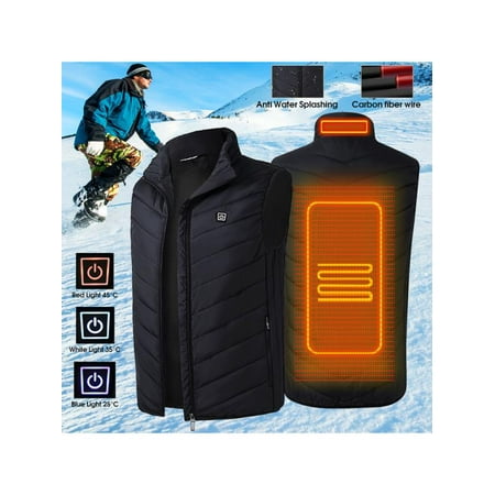 Mens Intelligent Electric Heating USB Sleeveless Vest Winter Heated Jacket Outerwear Workwear Winter Warm Body Warmer Full Zipper Coats Breathable Wind Resistant (Best Heated Motorcycle Gear)
