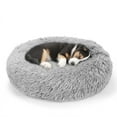 thumbnail image 4 of ZephyPaws Medium Calming Dog & Cat Doughnut Bed, 28" Anti-Anxiety Warming Cozy Soft Round Bed, Machine Washable Fluffy Faux Fur Pet Plush Cushion for Small Medium Dogs/Cats, Grey, 4 of 16