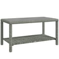 thumbnail image 1 of Outsunny 35"Wicker Coffee Table, End Table w/ Glass Top, Storage, Dark Grey, 1 of 10