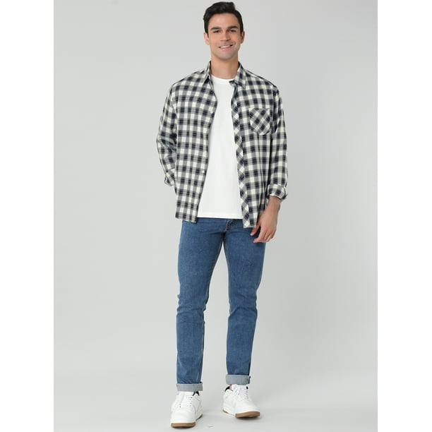 Y Negro Camisa De Cuadros Hombre Manga Larga Camisa Negra Camisa