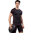 thumbnail image 2 of Active Men's Compression Short Sleeve Athletic T-Shirt with Moisture-Wicking Stretch Fabric for Training and Workouts - Small, Red, 2 of 6