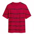 thumbnail image 4 of Telankuip Summer Mens Striped T-Shirts Loose Fit V-Neck Raglan Sleeved Waffle Casual Tees 2026 Fashion Beach Vacation Short Sleeve Tops Soft Breathable for Everyday Wear 1-Red XL, 4 of 4
