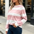 thumbnail image 5 of ZHYou Womens Long Sleeve Tops Striped Crew Neck Baggy Fit Color Block Casual Pullover Shirts for Daily Wear,Pink,Size XL, 5 of 7
