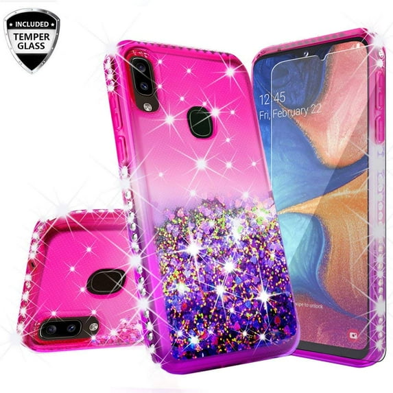 Liquid Glitter Case for Galaxy Note 10 Plus Cover w/ Screen Protector Shock Proof Bling Waterfall Diamond for Girls Women Cases for Galaxy Note 10 Plus Case - Pink/Purple
