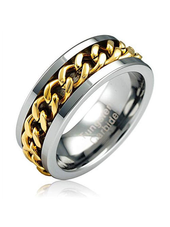 Spinner Cuban Link Chain Tungsten Ring Men Women Wedding Band Sizes 6-16 (tungsten, 13)