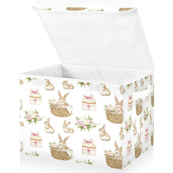 Ryvnso Easter Rabbit Large Lidded Foldable Storage Baskets Cubes Boxes Lids Bin for Home