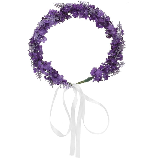 Corona floral halo corona de pelo boda floral tocado con cinta para mujeres niñas vacaciones en la playa boda fiesta de cumpleaños púrpura