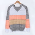 thumbnail image 5 of Womens Knit Pullover Sweater Combines A Hooded V Neck With Color Block Panels And Long Sleeves For Casualwear, 5 of 7