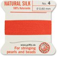 thumbnail image 2 of Griffin Silk Bead Cord Perlseide - Coral Color - Size 4 (0.60mm) – 2 Meters per Card – Stainless Steel Needle Attached – for Knotting Pearls, Gemstones, Crystals and Beads, 2 of 7