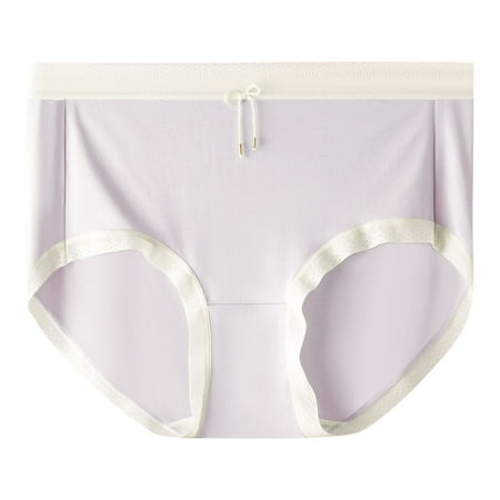 Silk Panties Women Medium-Waist Briefs Solid Color Ladies Underwear Womens Bikini Underwear Purple One Size