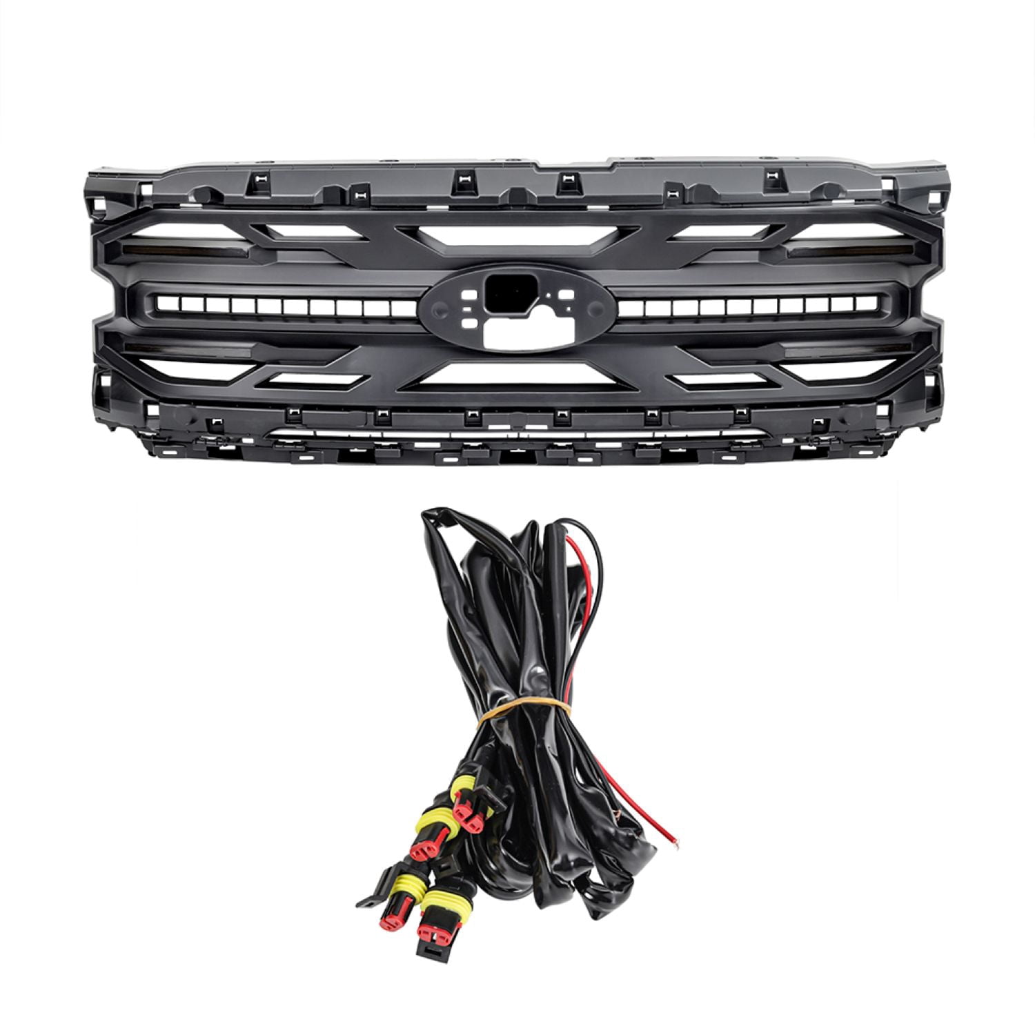 AMERICAN MODIFIED Armor Grille w/LED Amber Lights & Emblem Hole Matte Black ABS For 2024+ Ford F150 Tremor