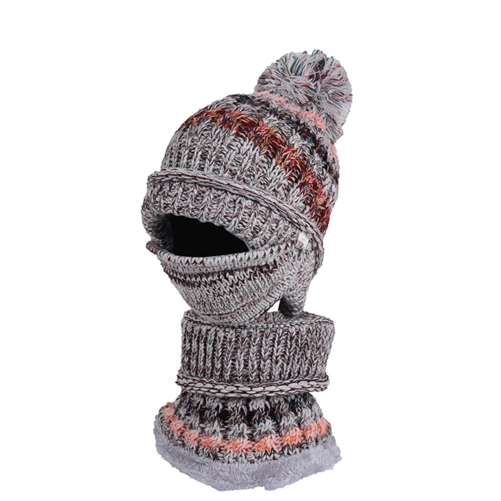 Fleece Lined Winter Hats for Women Girl Knit Beanie Hat Scarf Mask Set