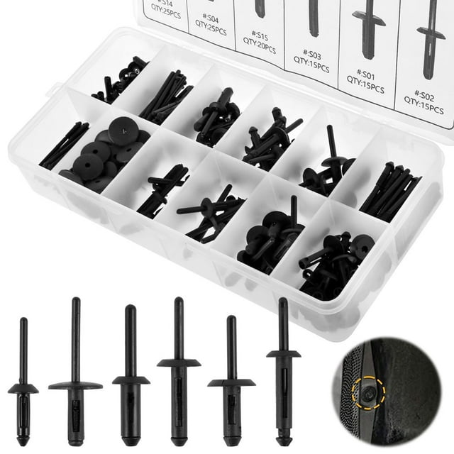 115pcs Car River Clips Plastic Auto Pop River Assortment with 6 Sizes Sturdy Vehicle Rivet Kit Replacement Automotive Interior River Set for Car Auto