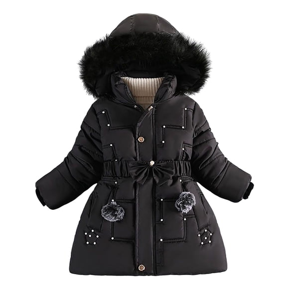 Ymyiu Girls Winter Coat Warm Parka Puffer Jacket with Hood Girls Long Coat (Black,4-5 Years)