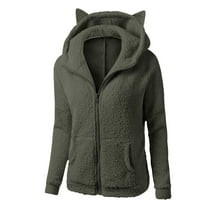 Patlollav Flash Picks 65% off Women Hooded Sweatshirt Winter Warm Wool Long Sleeve Zipper Coat Outwear Tops