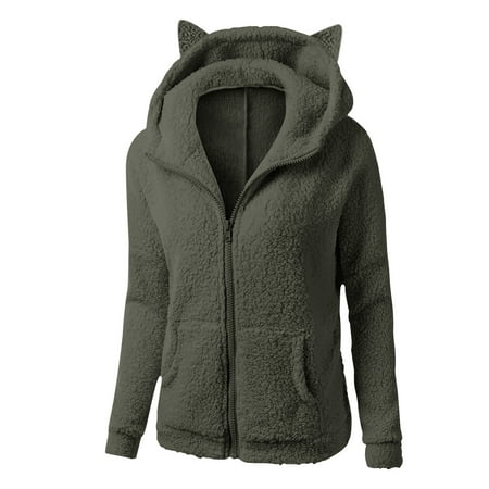 Patlollav Flash Picks 65% off Women Hooded Sweatshirt Winter Warm Wool Long Sleeve Zipper Coat Outwear Tops