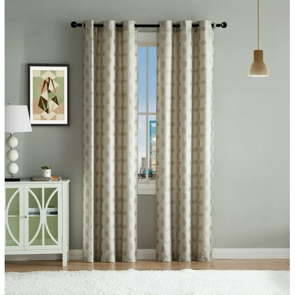 Kate Aurora Contemporary Living 2 Pack Semi Sheer Geometric Grommet Top Curtain Panels - Assorted Colors, 84 in. Long