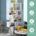 thumbnail image 6 of WYDK 5-Tier Geometric Bookshelf White, 70'' Tall Wood Freestanding Decorative Display Open Shelves with Anti-Tipping Device, Each Shelf Holds up to 44 lbs, Wooden S Shaped Bookcase, 6 of 8