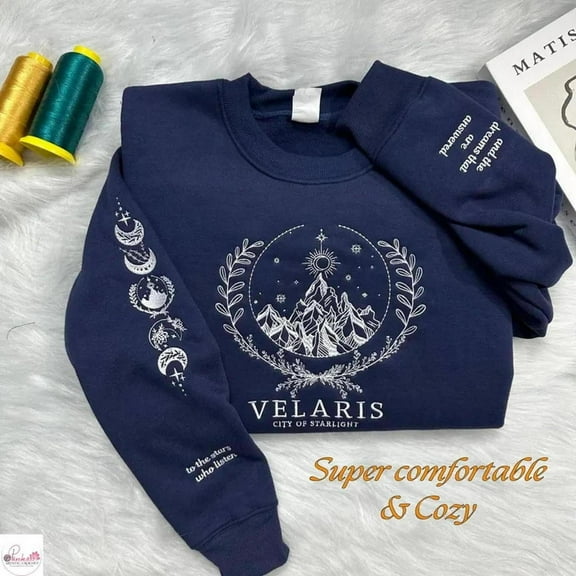 Velaris SLEEVES City Of Starlight Embroidered Sweatshirt, Velaris Embroidered Hoodie, The Night Court, Unisex Sweatshirt-LINHKHA