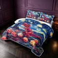 thumbnail image 3 of Manfei Wild T-Rex Bed Spread Queen,Retro Cloud Stars Animals Egg Queen Coverlet Set,Blue Red,3-Piece,1 Quilt and 2 Pillowcases, 3 of 7