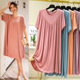 thumbnail image 2 of Camisón de verano para niñas gorditas, holgado, de talla grande, informal, de manga corta, con forma de V, plisado, fino, para estar en casa, 2 of 6