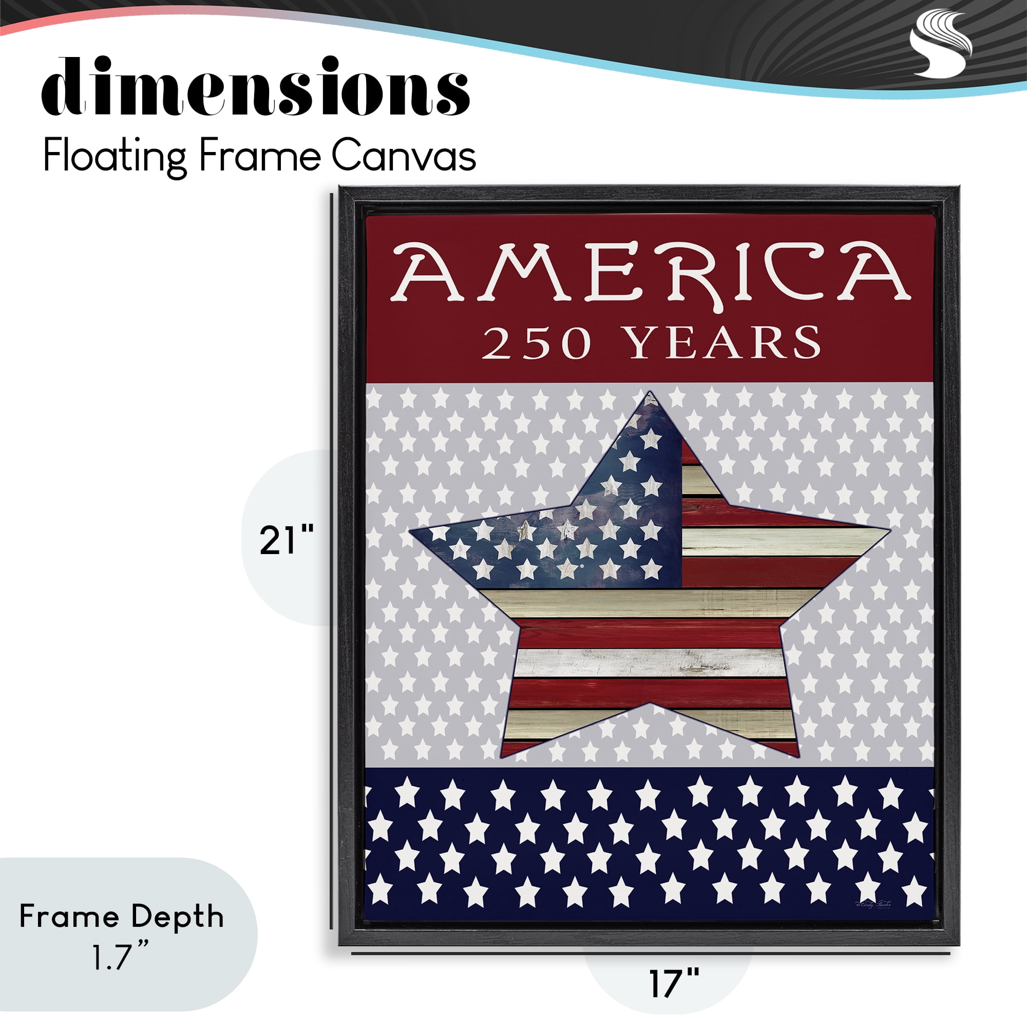 Stupell Industries Historic America 250 Years Black Framed Floater Canvas Wall Art, design by Cindy Jacobs