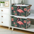 thumbnail image 2 of Yayeee Foldable Storage Basket for Shelves with Handles Waterproof Cloth Bins, Red Flamingo Pattern, 2 of 7