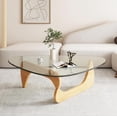 thumbnail image 2 of Modern coffee table, triangular tempered glass top, living room wooden inset table, 2 of 3