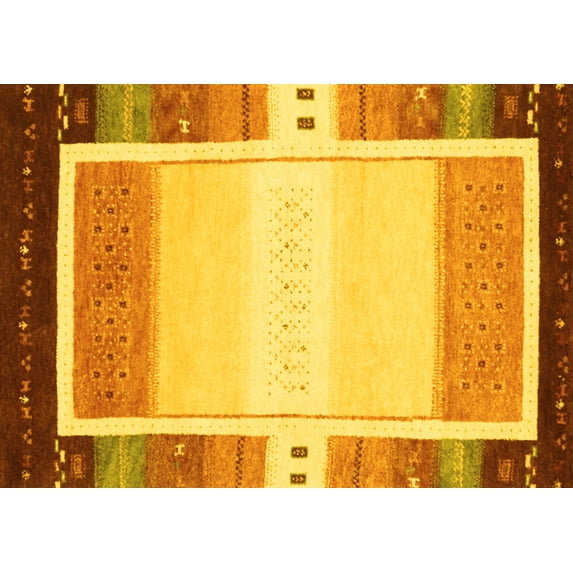 Ahgly Company Machine Washable Indoor Rectangle Abstract Yellow Contemporary Area Rugs, 2' x 3'