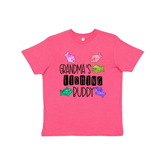 Inktastic Grandma's Fishing Buddy with Colorful Fish Youth T-Shirt