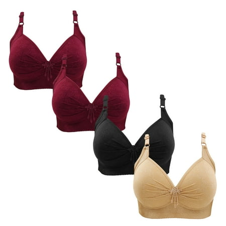 Gnurob Women Plus Size Lace Bra Push Up Wirefree Bralette Hide Back Fat Underwear 4 PC Adjustable Straps Bralettes Comfort Padded T Shirt Bras Clearance Saving Wine XX-Large