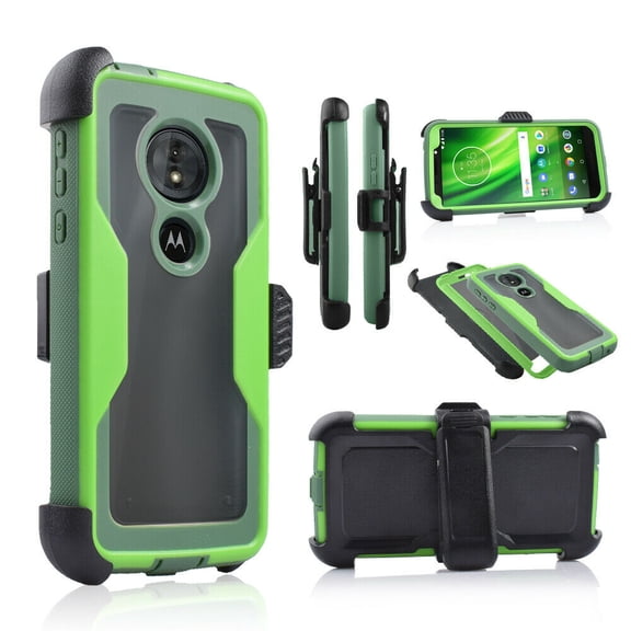 for 5.7" Motorola Moto G6 Play, Moto G6 Forge Hybrid Belt Clip Shock Resisant Holster Rotatable Kickstands Soft Silicon Absorber Rugged Defender Cover Dual Layers Armor Bumper Clear Hard Case Green