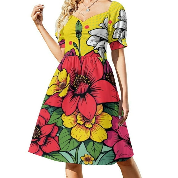 Flower Power Short Sleeved Dress Summer Dresses Birthday Dress for Women Luxury 2025 Dress Party Night