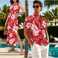 thumbnail image 3 of Jeiento Tropical Flower Couples Matching Outfits Breathable Button Down Hawaiian Shirt Red Summer Beach Flowy Dress, 3 of 7