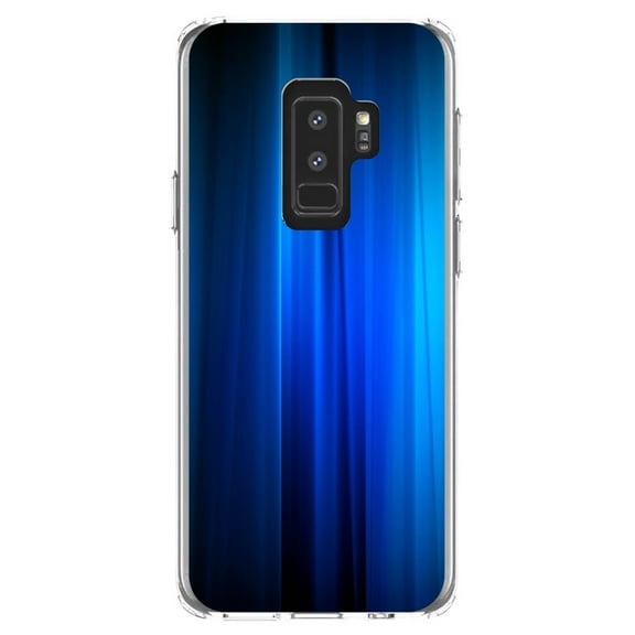 DistinctInk Clear Shockproof Hybrid Case for Samsung Galaxy S9  PLUS (6.2" Screen) - TPU Bumper, Acrylic Back, Tempered Glass Screen Protector - Bright Blue Curtain