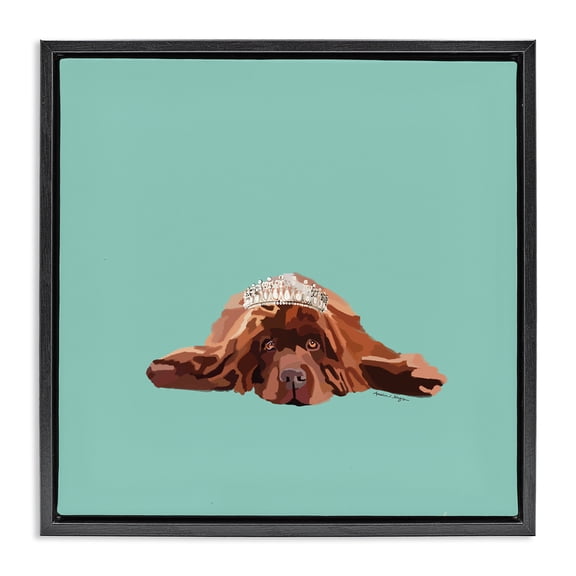 Stupell Industries Contemporary Abstract Dog with Crown Black Floating Frame Canvas Art, 18 x 18, by Amelia Noyes