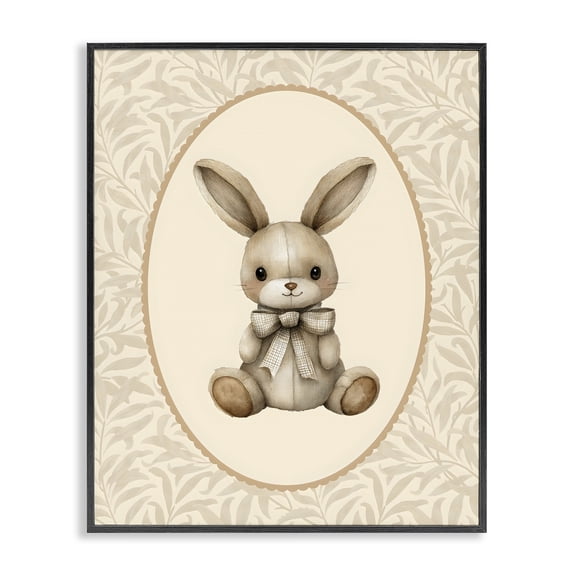 Stupell Industries Neutral Bunny in Oval Border Black Framed Giclee Art, design by LSR Design Studio
