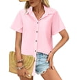 thumbnail image 3 of Zeagoo Button Down Shirts for Womens Short Sleeve Collared Linen Cotton Tops Boyfriend Solid Blouse Summer Fashion Shirts, 3 of 6