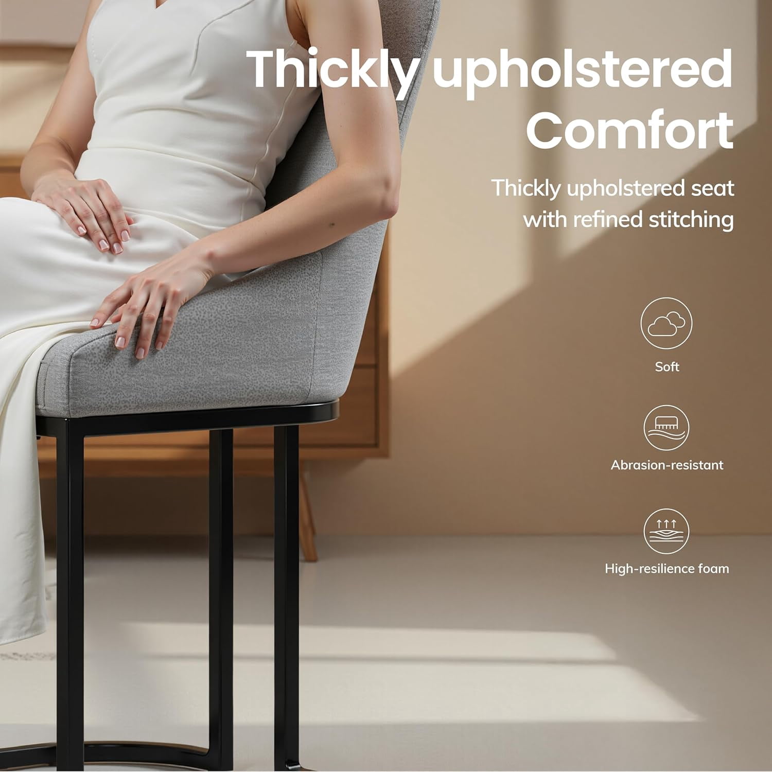COLAMY Set of 4 Dining Chairs, Modern Upholstered Fabric Kitchen Chairs with U-Shaped Metal Legs, Armless Mid-Back Side Chairs for Home and Hotel, Light Gray