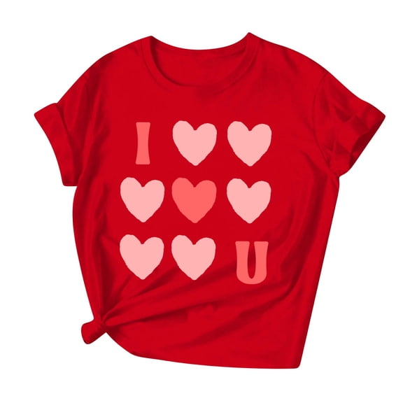 Womens Valentines Graphic Tees Cute Love Heart Short Sleeve Tshirt Crew Neck Casual Romantic Valentine Tee Tops, 2XL Red